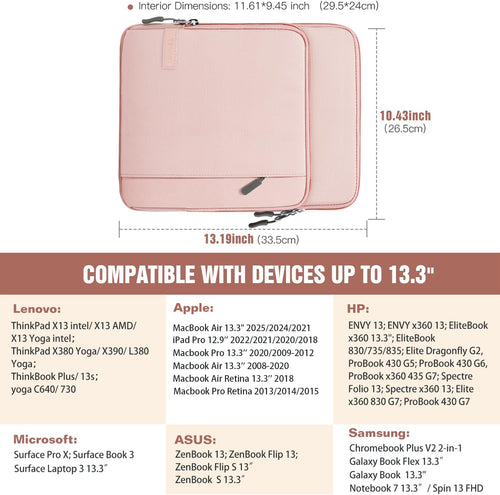 13.3-14 Inch Laptop Sleeve Carrying Bag with Pockets for Macbook Neo 13", Macbook Air 13.6", Mac Pro 14", HP Dell ASUS Lenovo, Computer Sleeve Bag with Shoulder Strap, Pink